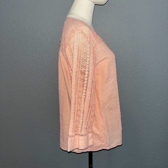 SOFT SURROUNDINGS Lahela Crochet Lace Trimmed Blouse Top - Peach Bisque - EUC -M - Picture 7 of 10
